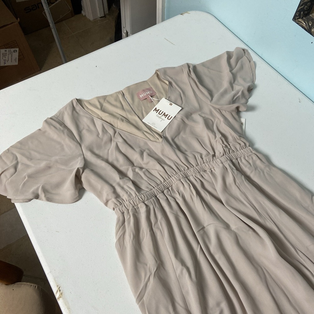 Show Me Your MuMu Emily Empire Maxi Dress Medium Bridesmaid Wedding Taupe NEW